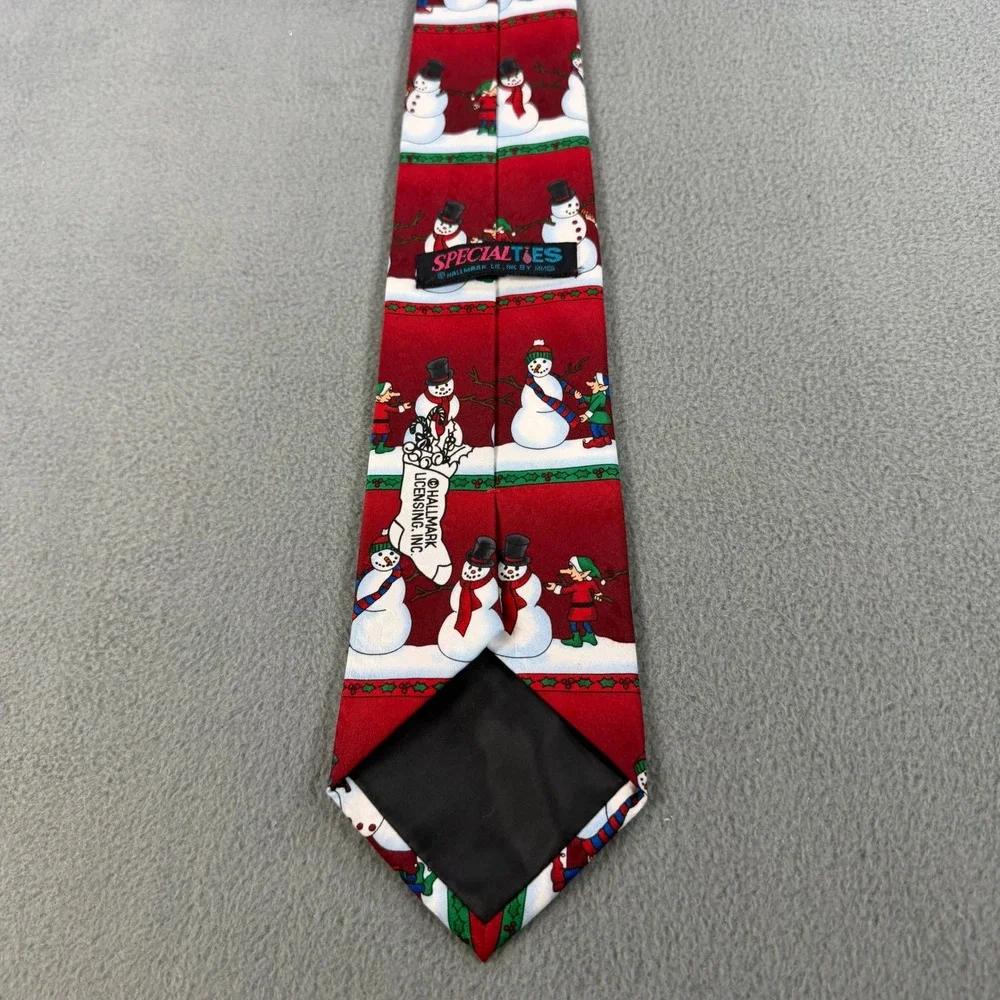 Special Ties Hallmark Snowmen‎ Elves Christmas Holiday Red Silk Blend Necktie
